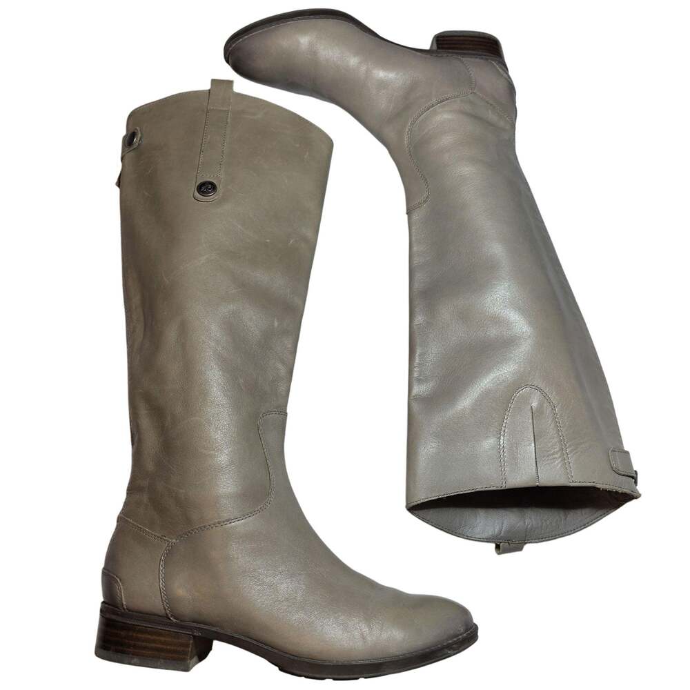 Sam Edelman Boots Womens Size 8 Gray Leather Knee High Riding Zip Lug Sole